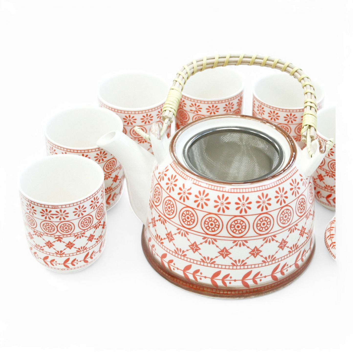 Chinese Herbal Tea Set - Amber Pattern - 6 Cups and Infuser - Boxed