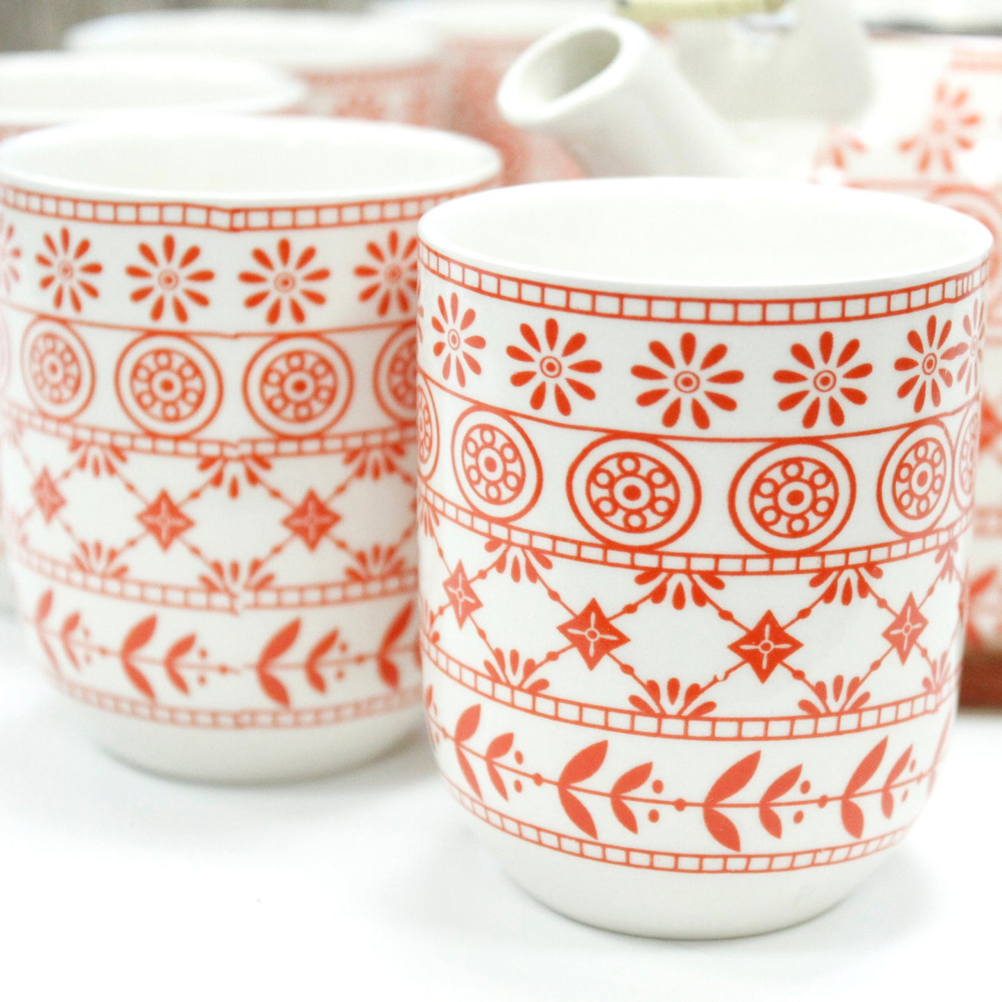 Chinese Herbal Tea Set - Amber Pattern - 6 Cups and Infuser - Boxed