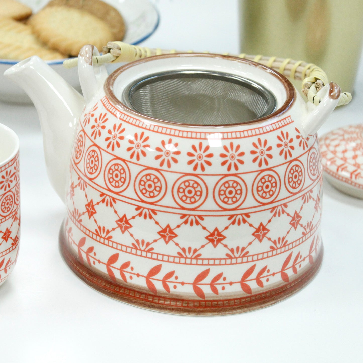 Chinese Herbal Tea Set - Amber Pattern - 6 Cups and Infuser - Boxed