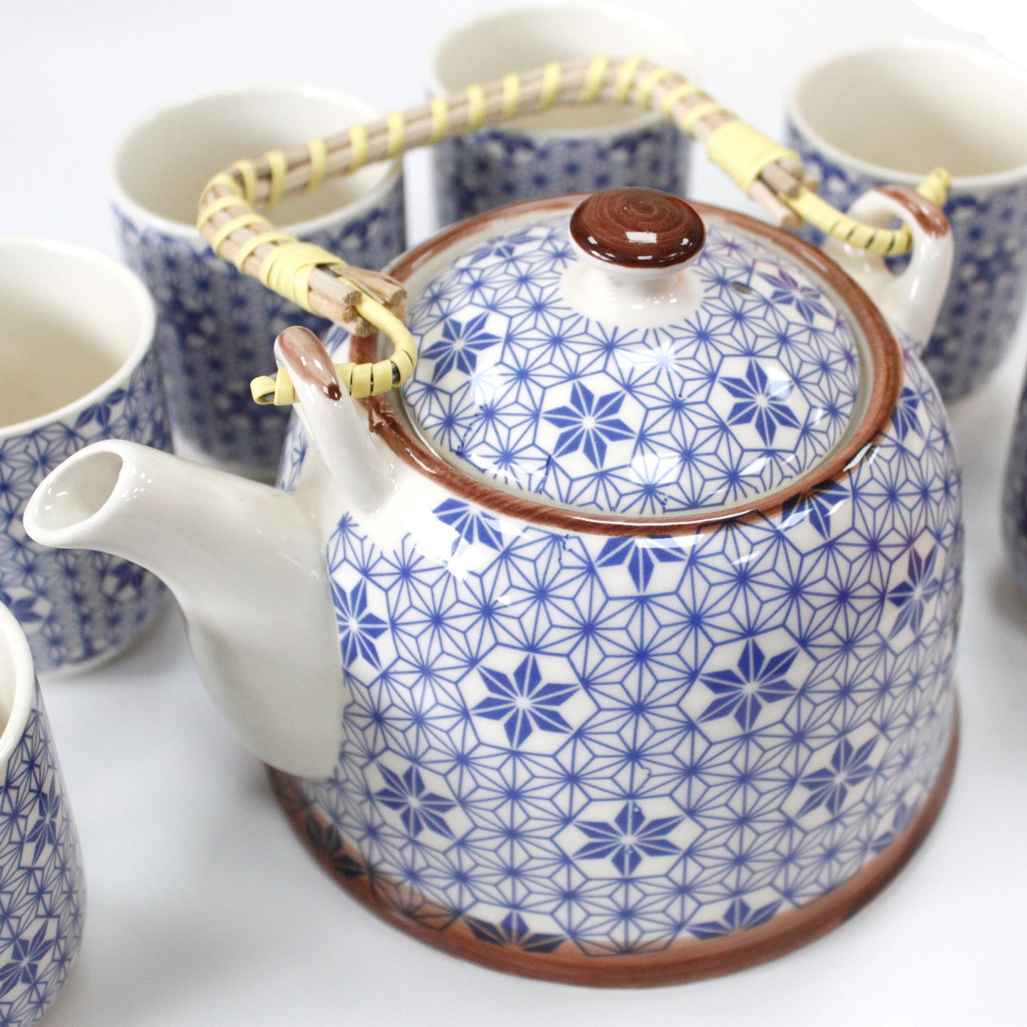 Chinese Herbal Tea Set - Blue Star Pattern - 6 Cups and Infuser - Boxed