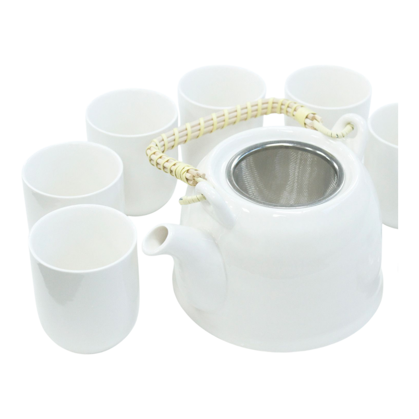 Chinese Herbal Tea Set - Classic White - 6 Cups and Infuser - Boxed
