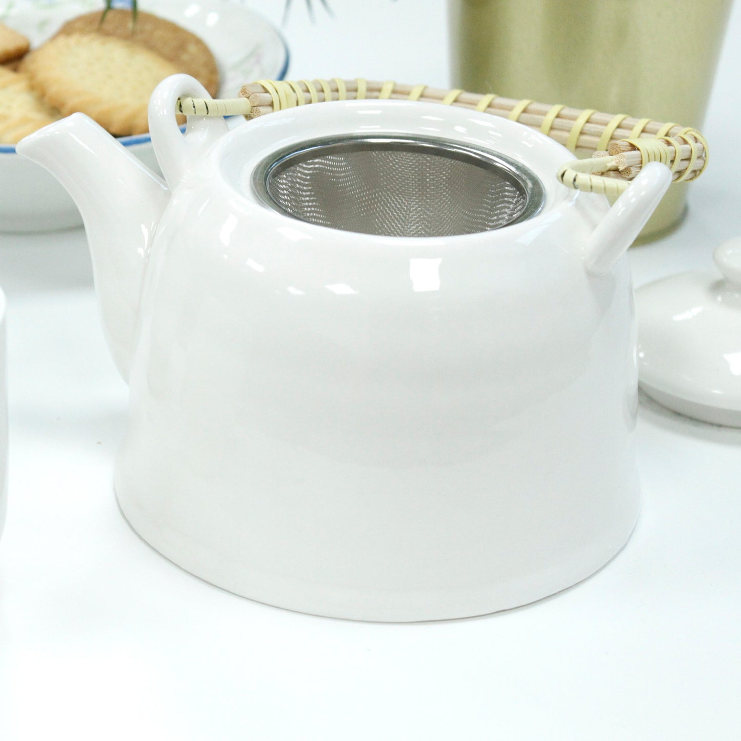 Chinese Herbal Tea Set - Classic White - 6 Cups and Infuser - Boxed