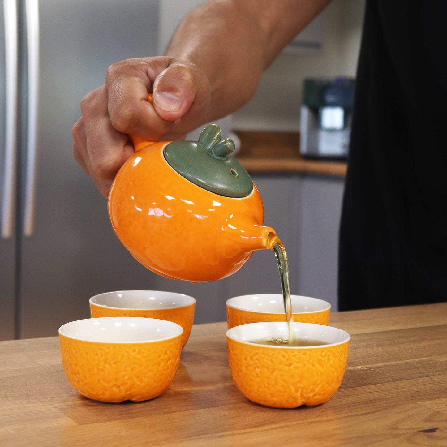 Chinese Orange Tea Set - Tea Pot & Four Cups - Gift Box - Small Size - 200ml