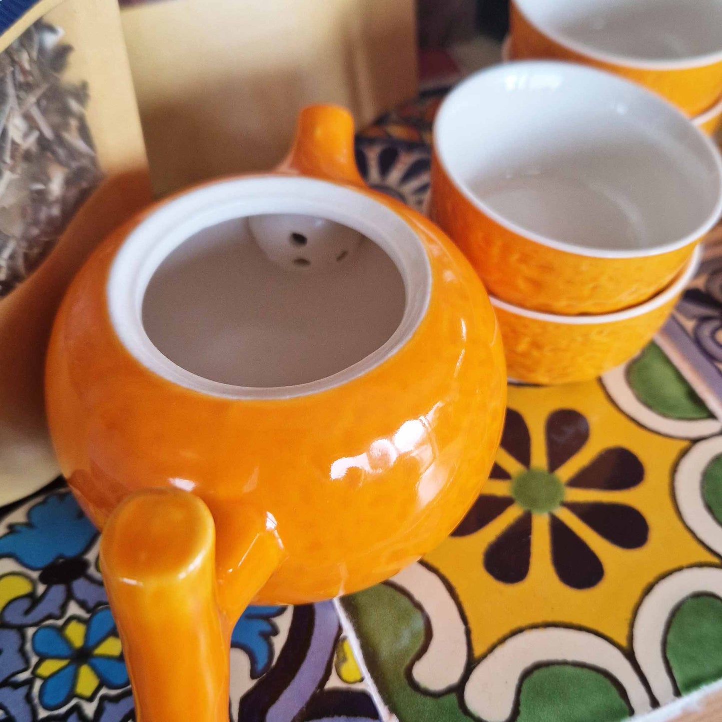 Chinese Orange Tea Set - Tea Pot & Four Cups - Gift Box - Small Size - 200ml