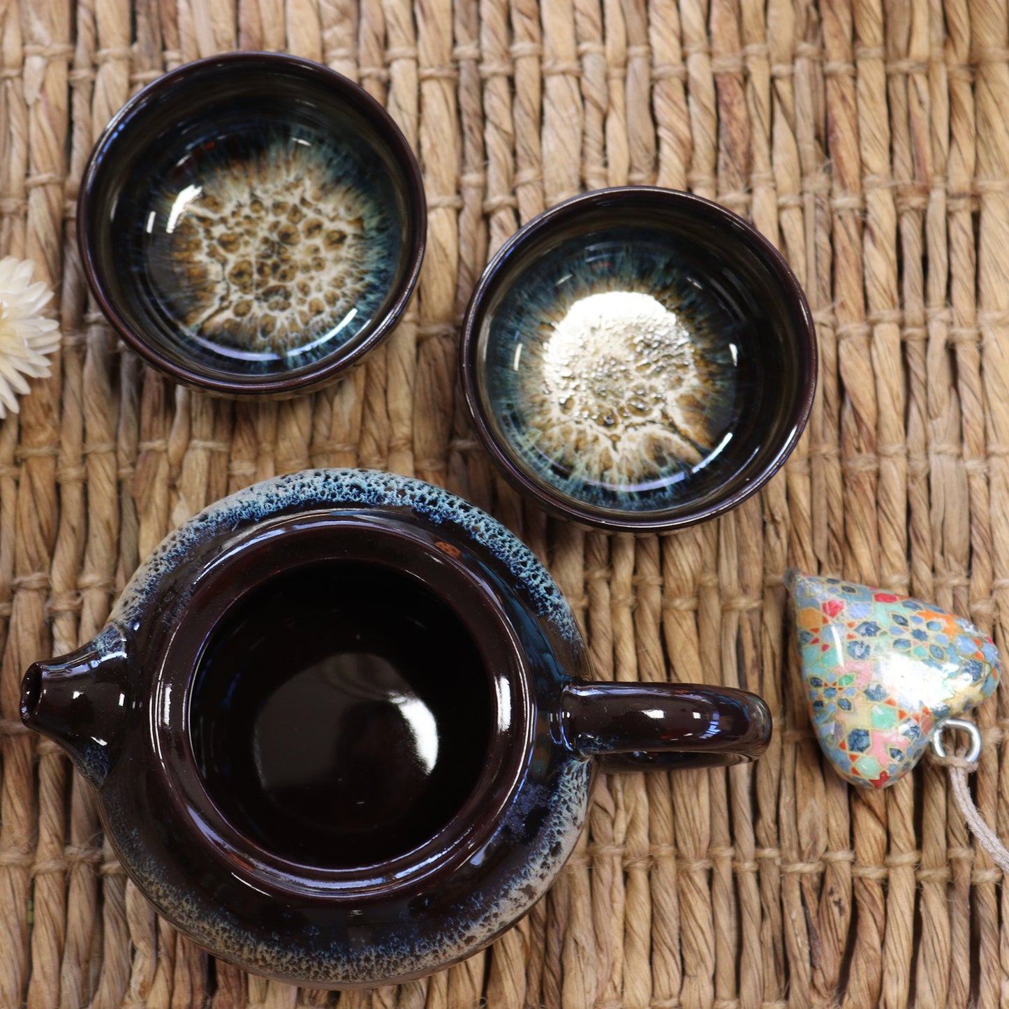 Chinese Black Glazed Tea Set - Tea Pot & Two Cups - Gift Box - Small Size - 200ml