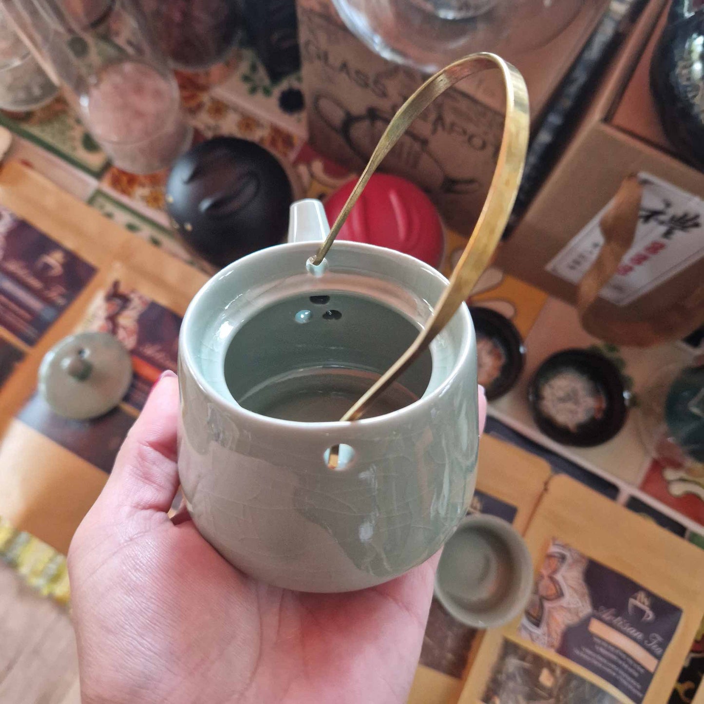 Chinese Jade Crackle Glazed Tea Set - Tea Pot & Two Cups - Gift Box - Small Size - 200ml