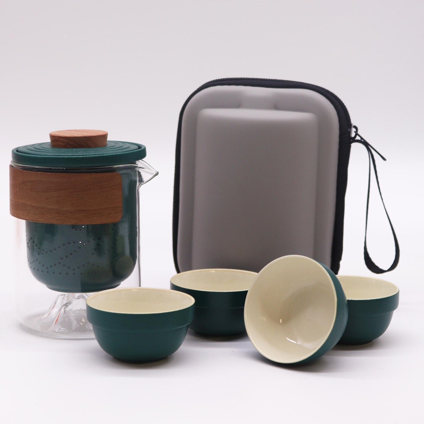 Chinese Travel Mountain Green Tea set - Four Cups - Zip Up Travel Pack - 300ml