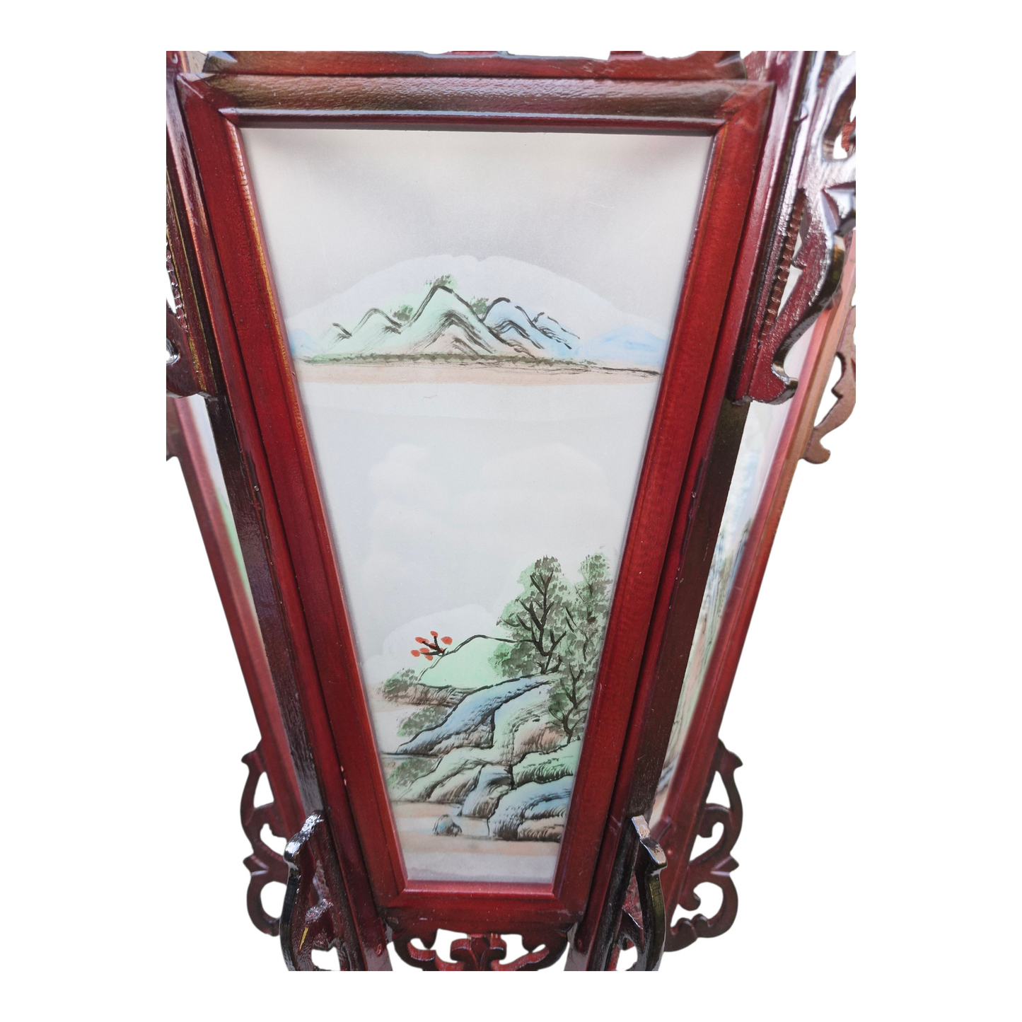 Chinese Palace Wooden Wall Lantern - Painted Landscapes on Glass Panels #2