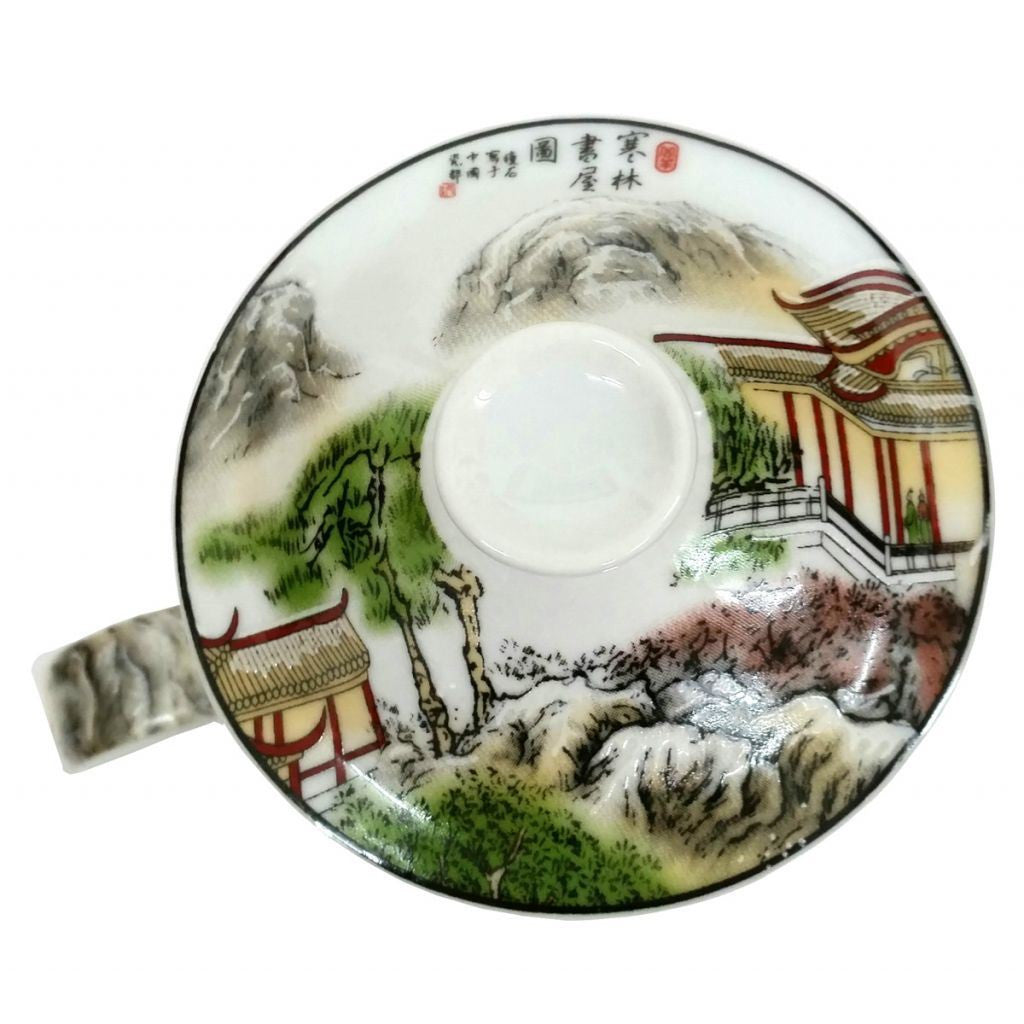 Porcelain Chinese Tea Mug with Infuser and Lid - Palaces Pattern
