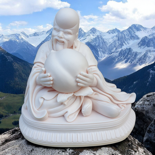 Shou Xing God of Longevity Statue - Unglazed Blanc de Chine - 20cm - Gift Box