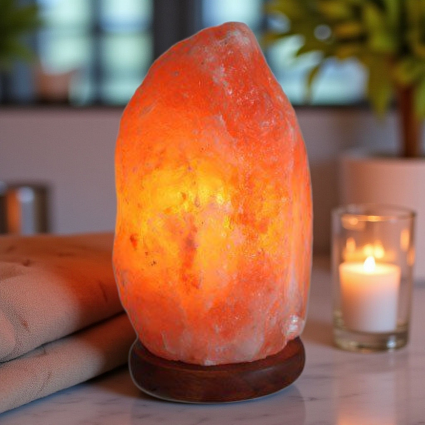 Himalayan Salt Lamp - Medium Size - 2-3kg on Wooden Base - Feng Shui