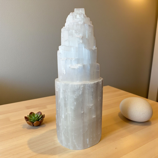 Natural Selenite Tower Lamp - 25 cm Tall - 240v - Complete with Bulb
