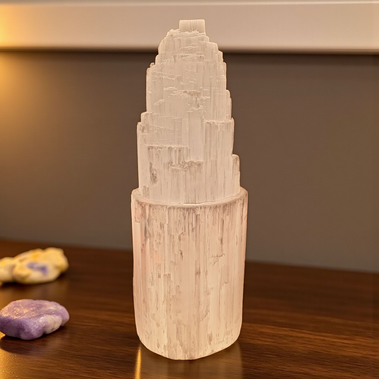 Natural Selenite Tower Lamp - 25 cm Tall - 240v - Complete with Bulb