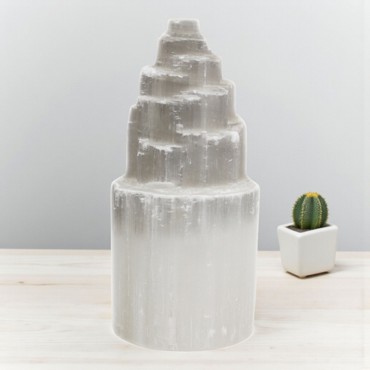 Natural Selenite Tower Lamp - 20 cm Tall - 240v - Complete with Bulb