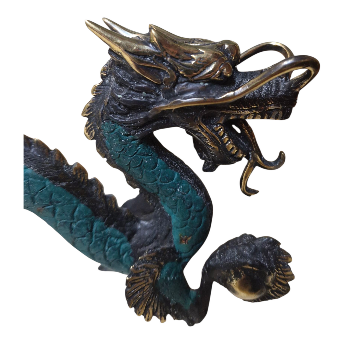 Vintage Style Brass Dragon with Ball - Medium Size 26cm - Feng Shui