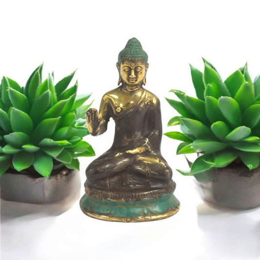 Vintage Style Brass Buddha with Hand Up - Medium Size 11.5cm - Feng Shui