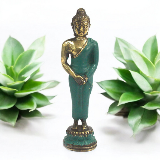 Vintage Style Brass Buddha - Standing - Medium Size 17.5cm - Feng Shui