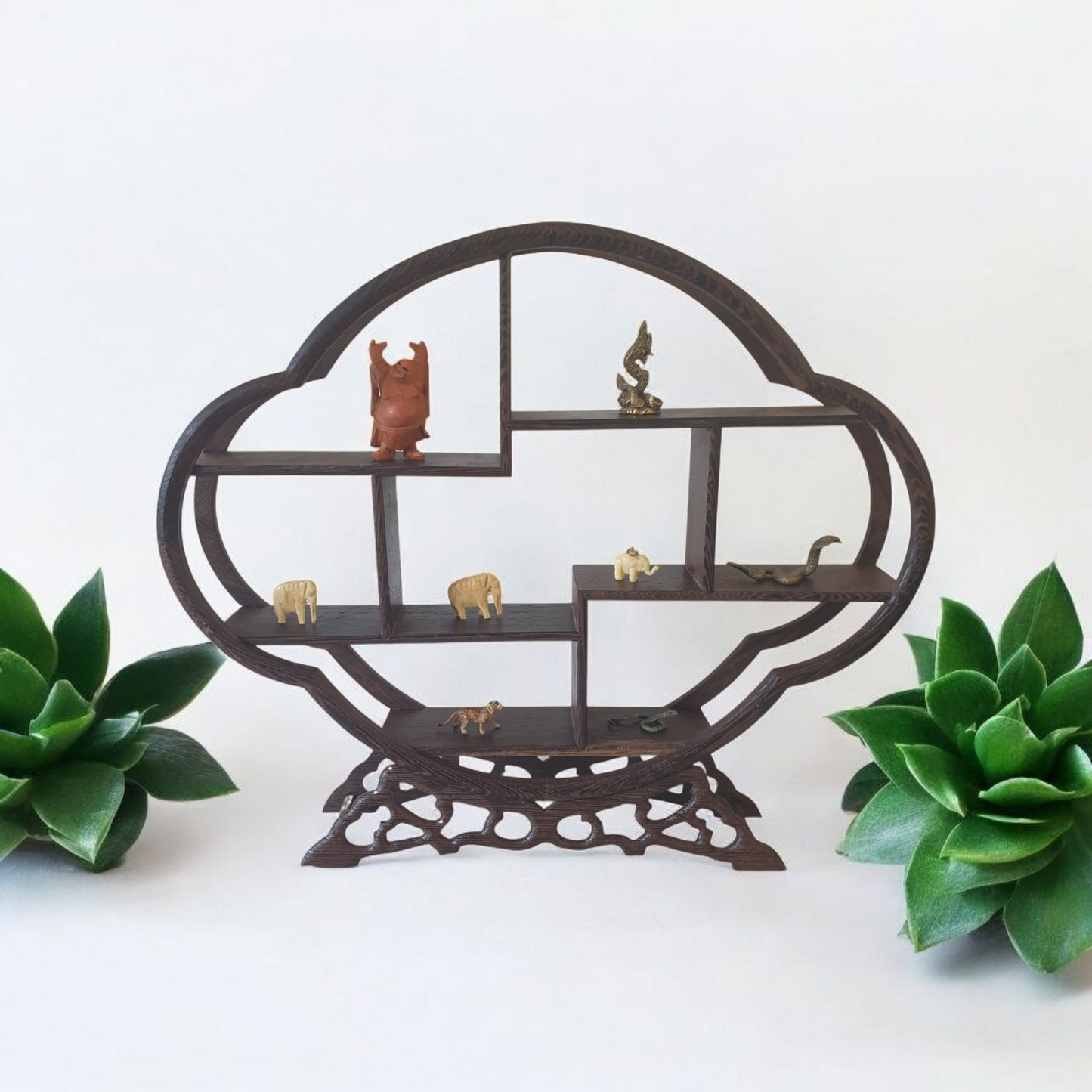 Wooden Curio or Netsuke Display Stand - Dark Grained Wood - Cloud Shape - 28cm
