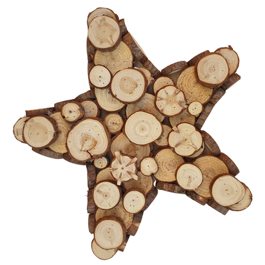 Rustic Wood Slice Decoration - Christmas Star - 36 x 6cm - Table Centre Piece