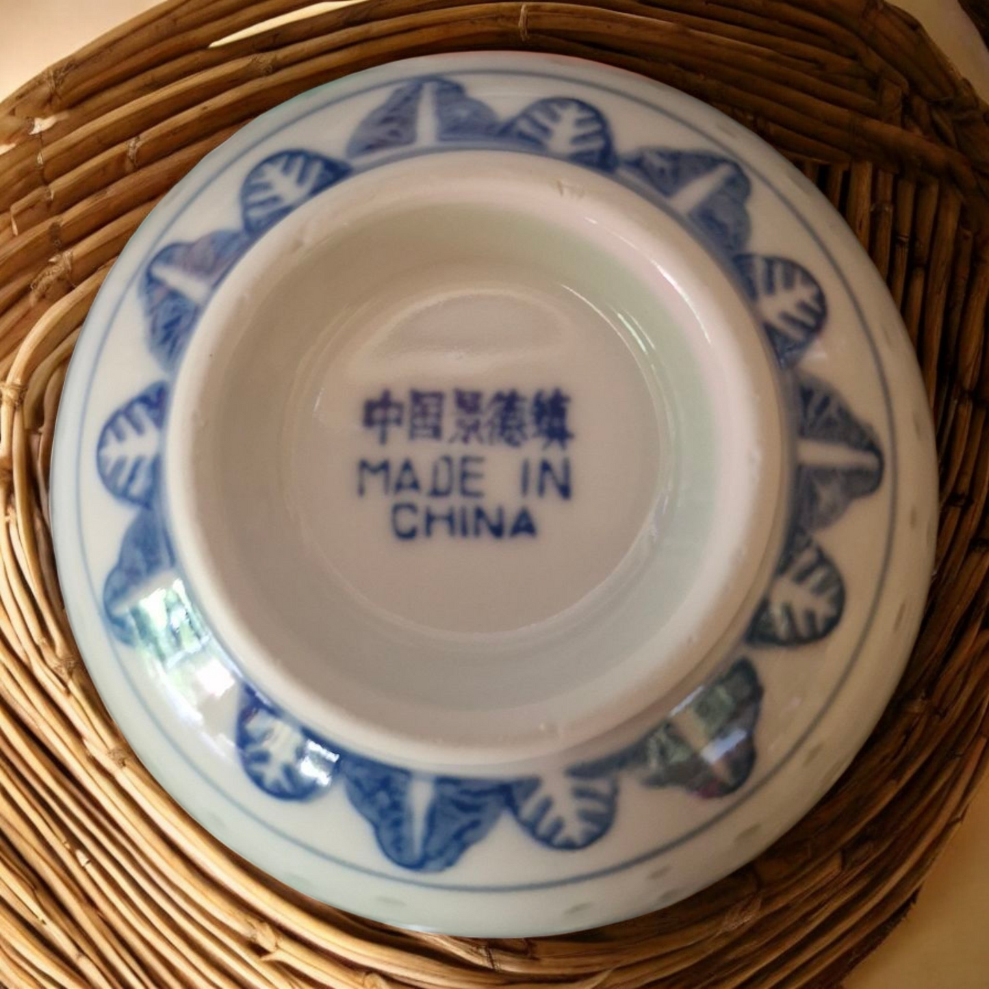 Chinese Blue and White Bowls - Rice Pattern - Blue Flower - Set of 6 - 11.5cm
