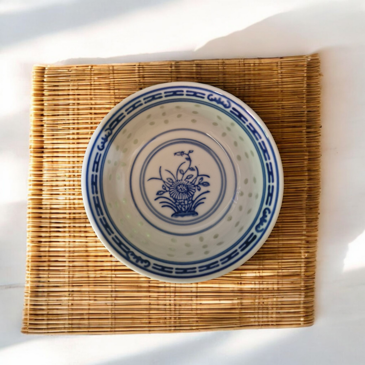Chinese Blue and White Bowls - Rice Pattern - Blue Flower - Set of 6 - 11.5cm