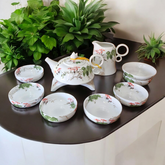 Chinese Hand Painted Bone China Luxury Tea Set - Morning Glory - Gift Boxed