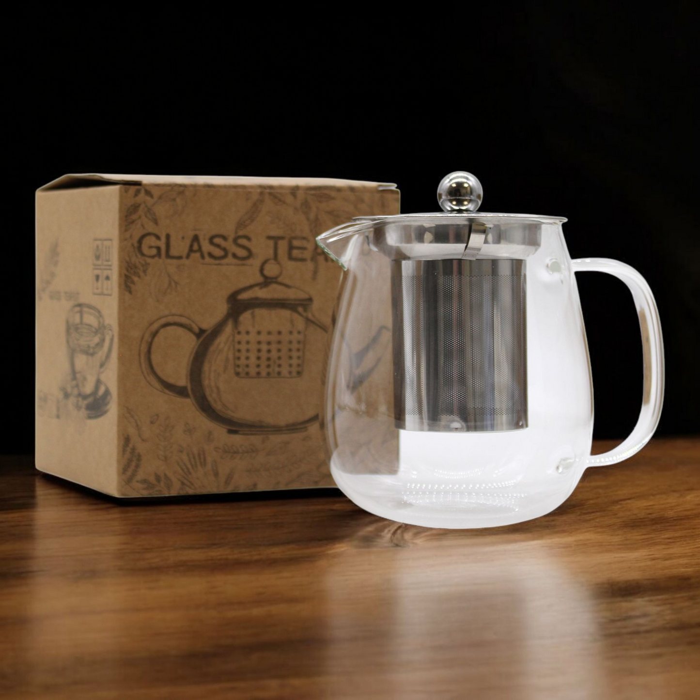 Glass Infuser Teapot - Micro Mesh Stainless Steel Filter - Round Shape - 550ml