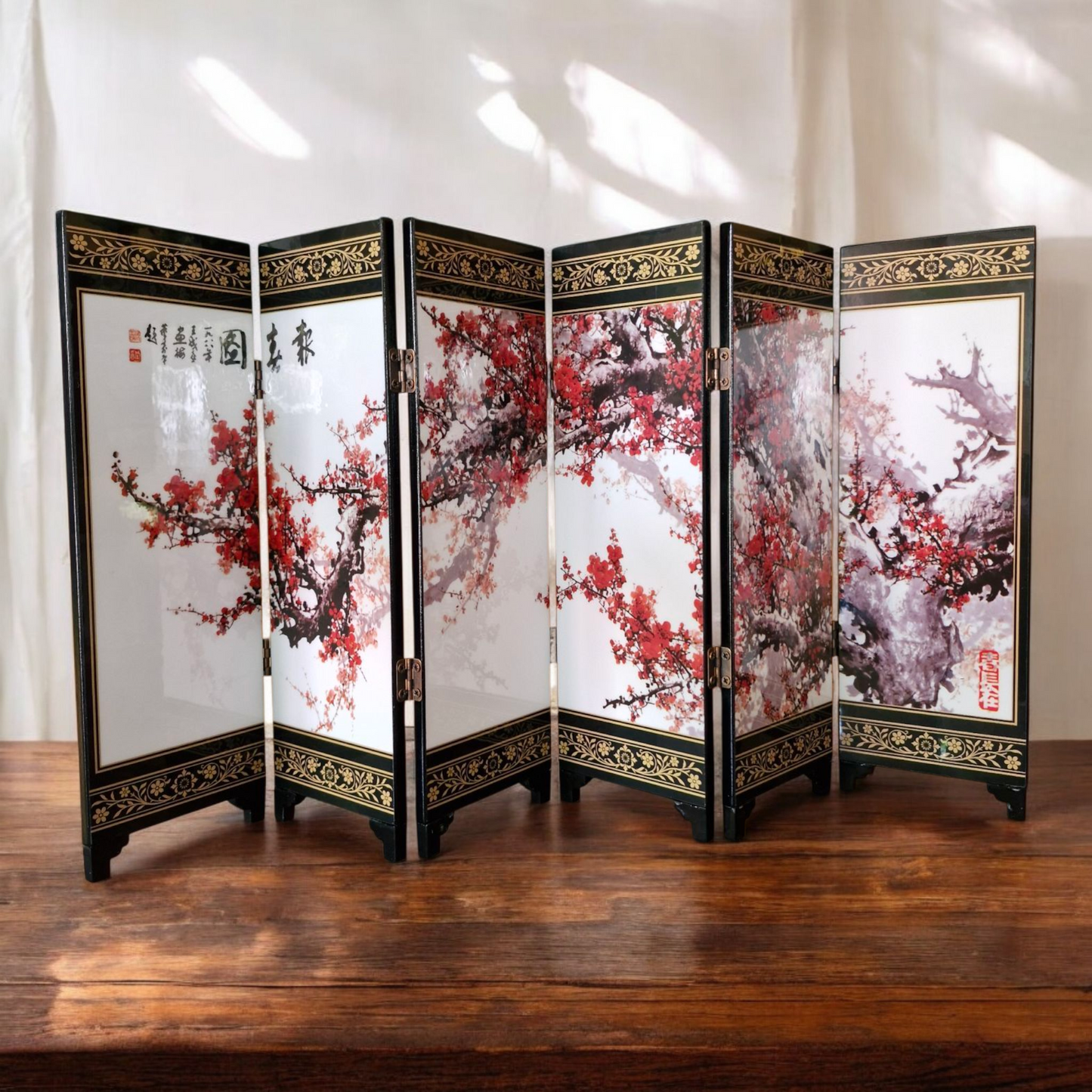 Chinese Folding Table Screen - The Spring Herald Plum Blossom  - 24cm Tall