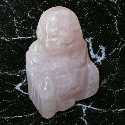 Gemstone Buddha - Rose Quartz - Hand Carved - Velvet Gift Pouch
