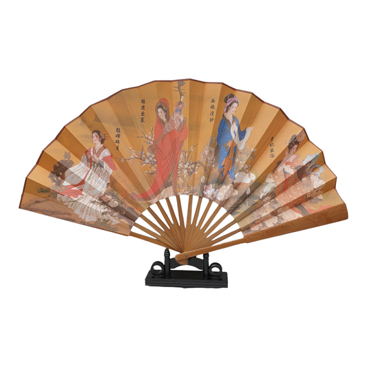 Chinese Fan - Fabric and Bamboo - Four Beauties - Etched Frame - 32cm