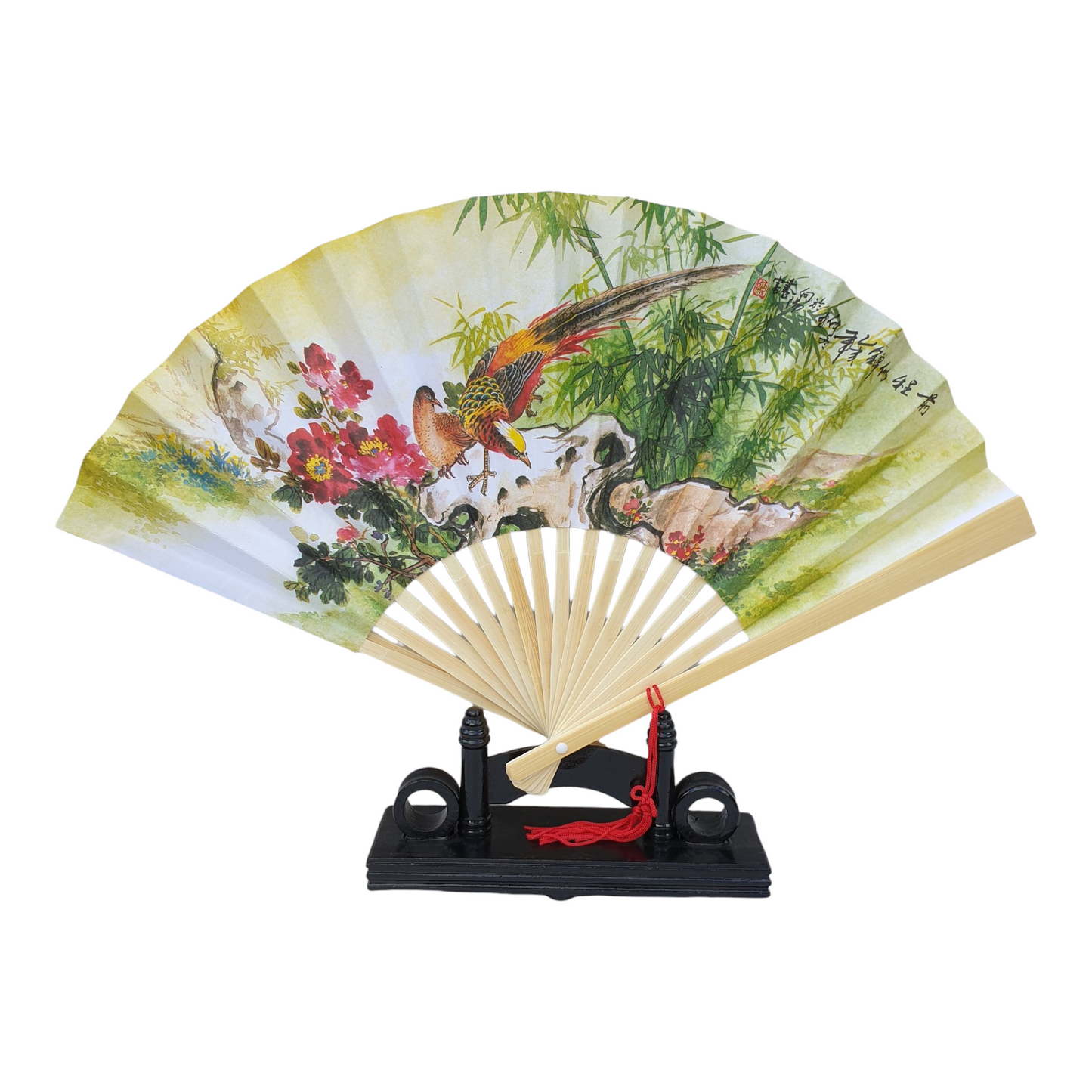 Chinese Fan - Paper and Bamboo - Painted Pheasants Picture - 23cm