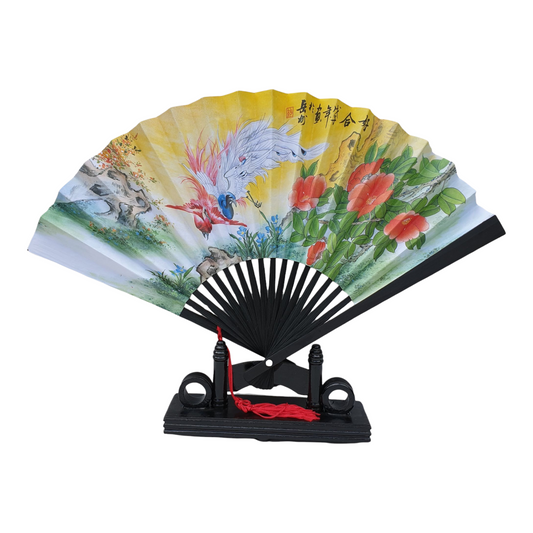 Chinese Fan - Paper and Bamboo - Painted Phoenix Picture - 23cm