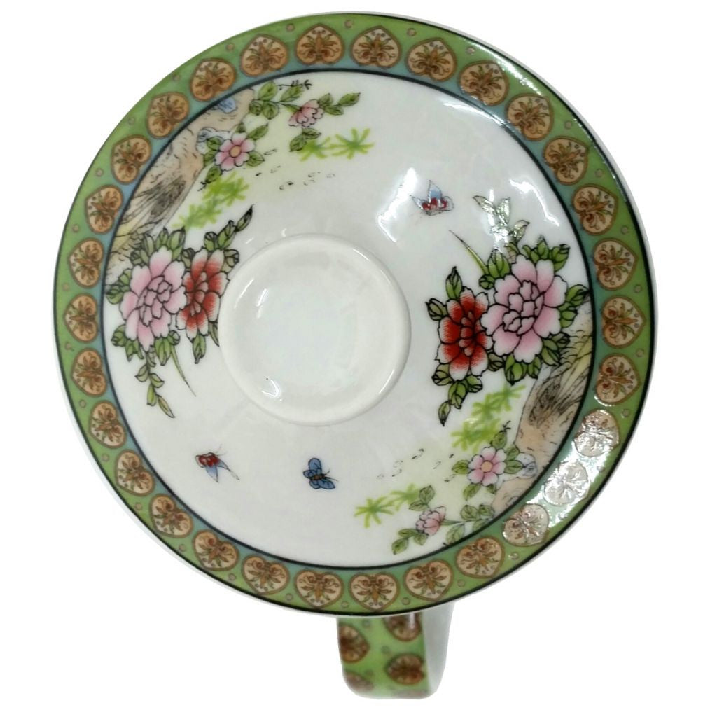 Porcelain Chinese Tea Mug with Infuser and Lid - Garden Ladies Pattern