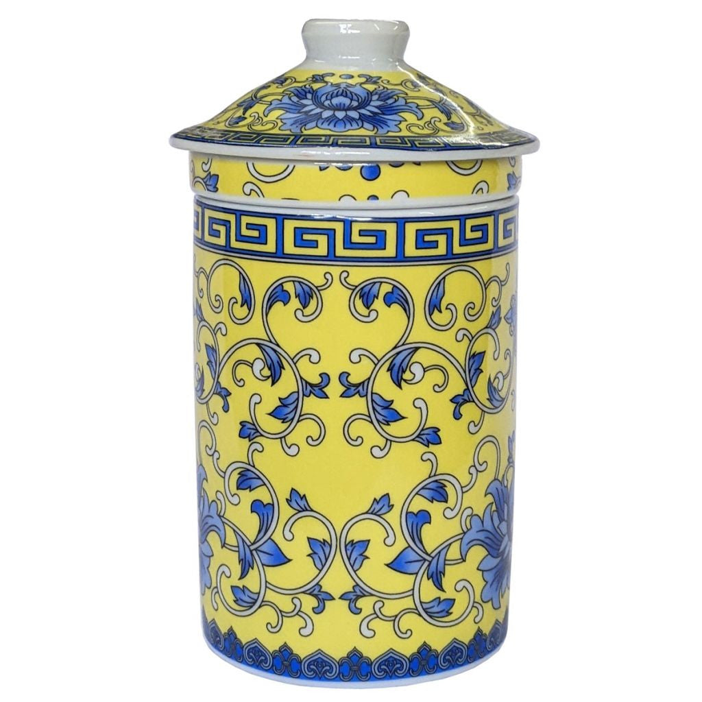 Porcelain Chinese Tea Mug with Infuser and Lid - Golden Floral Pattern