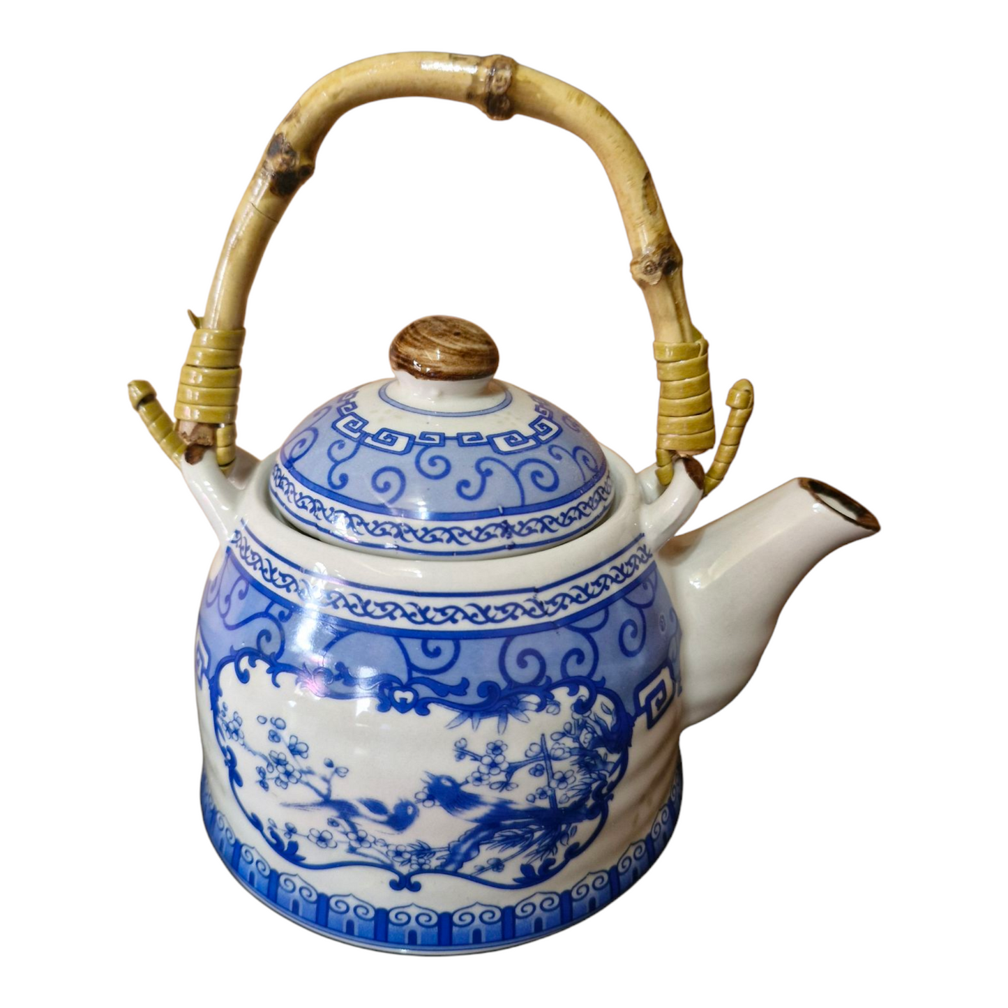 Chinese Tea Set - Blue and White - Birds and Blossom Pattern - 6 Small Cups - Gift Box