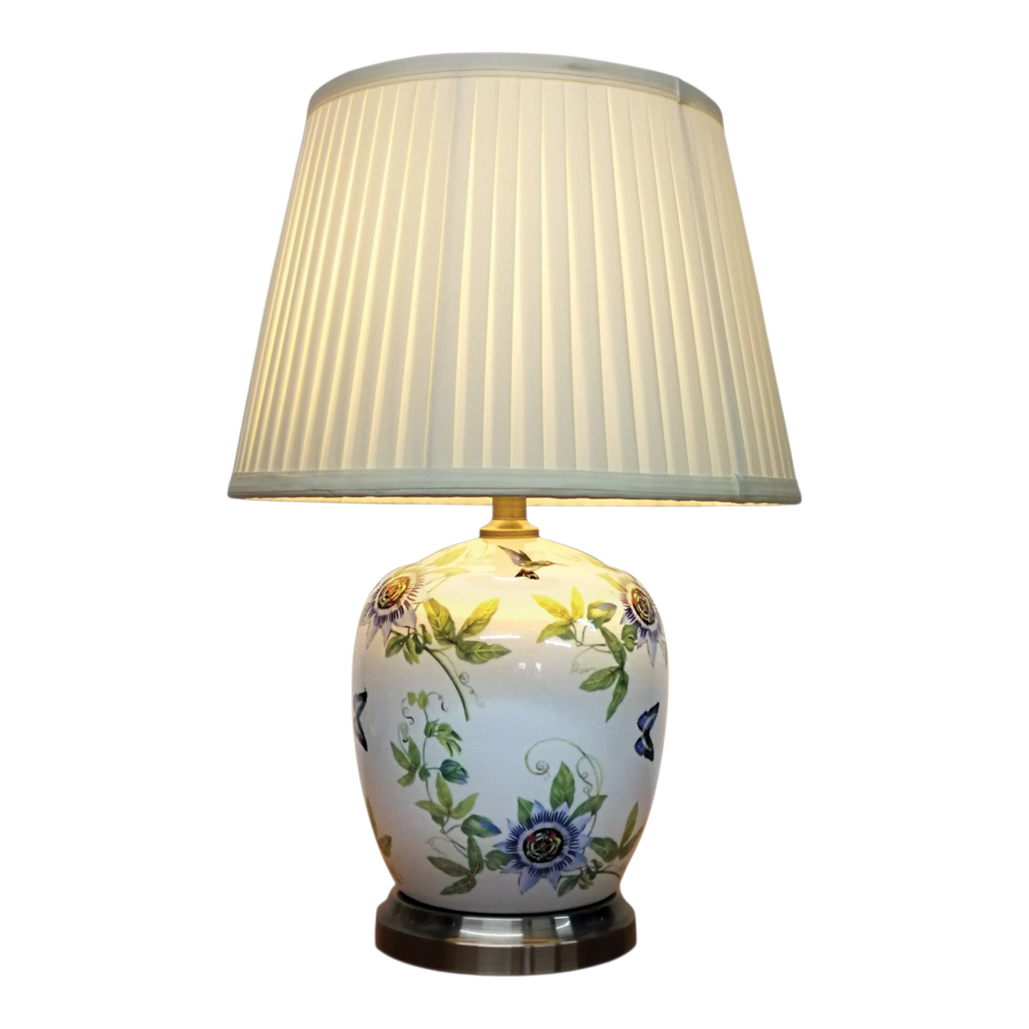 Chinese Table Lamp - White Passion Flower Pattern with Shade - 52cm