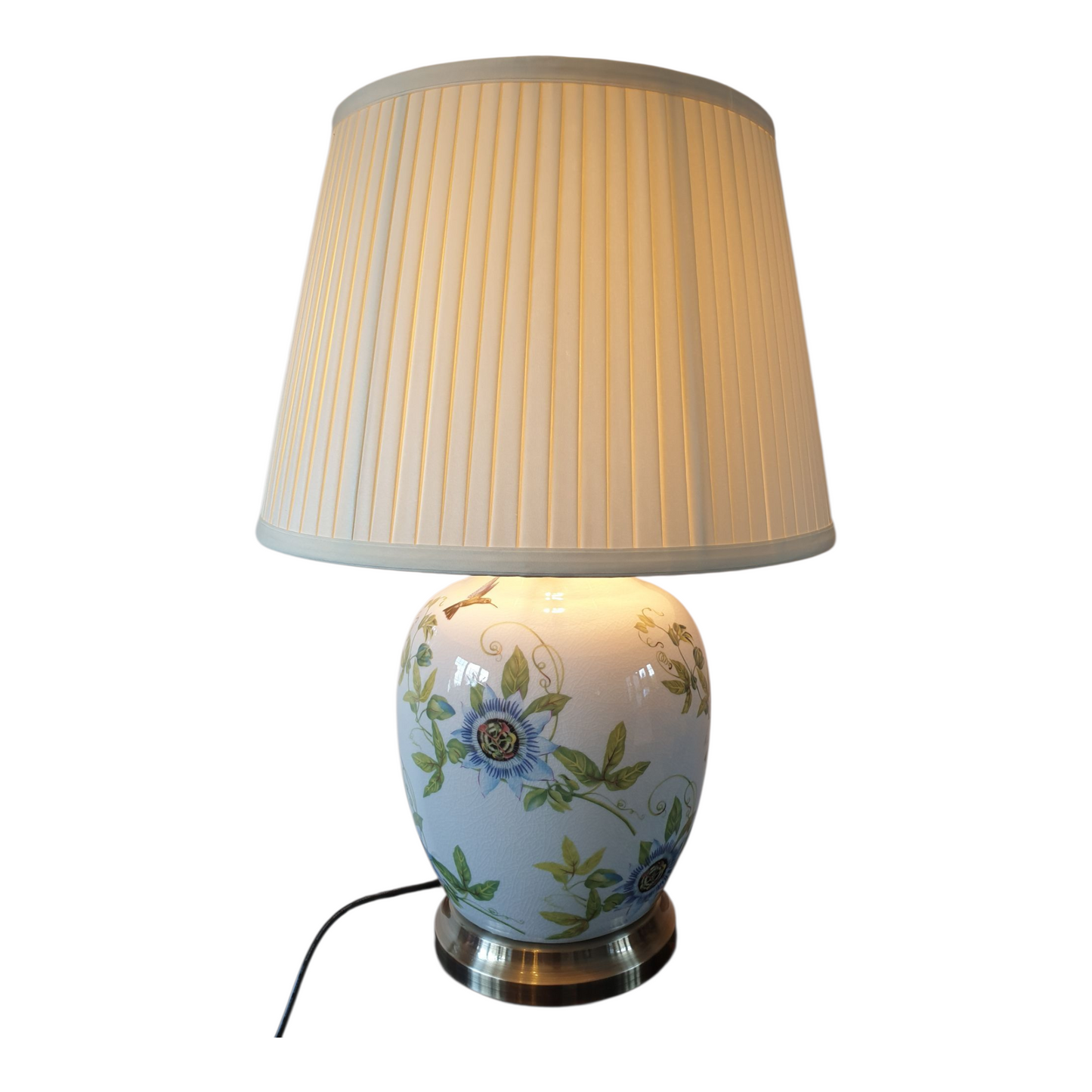 Chinese Table Lamp - White Passion Flower Pattern with Shade - 52cm