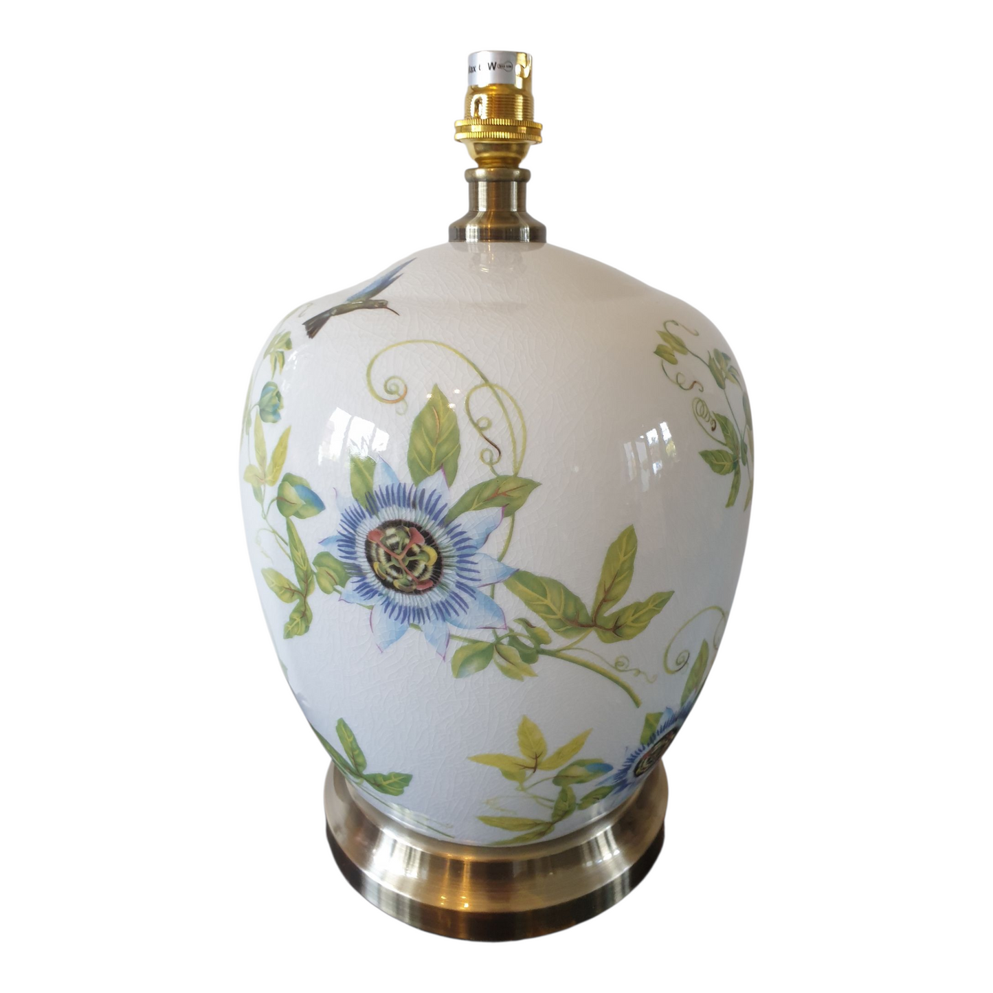 Chinese Table Lamp - White Passion Flower Pattern with Shade - 52cm