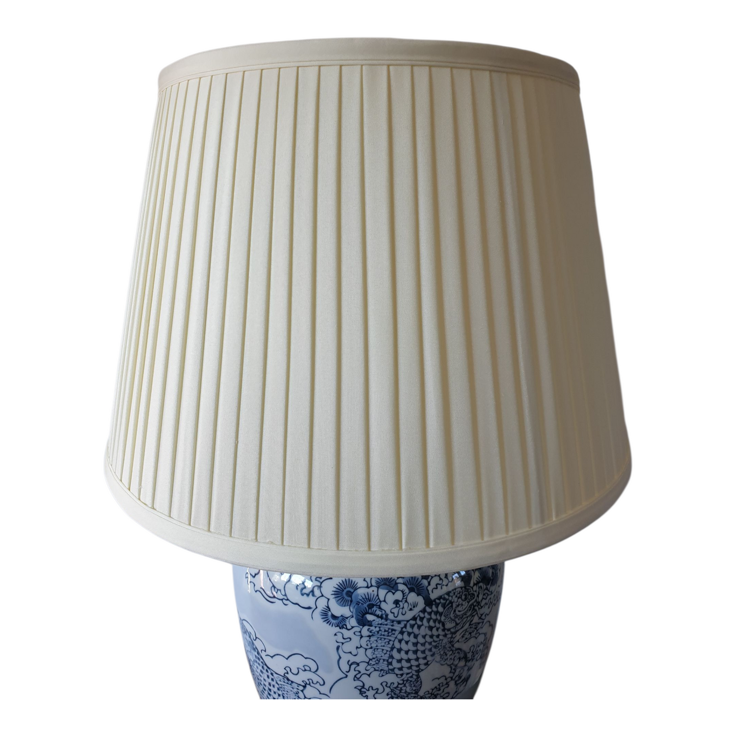 Pair of Chinese Ceramic Table Lamps with Shades - Blue Waves and Fish Pattern - 51cm