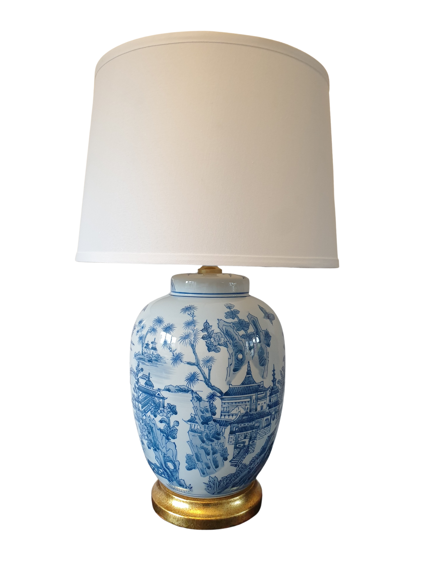 Chinese Table Lamp With Shade -  Willow Landscape Pattern - 61cm