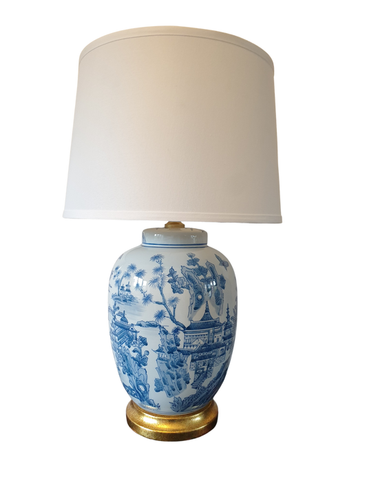 Chinese Table Lamp With Shade -  Willow Landscape Pattern - 61cm