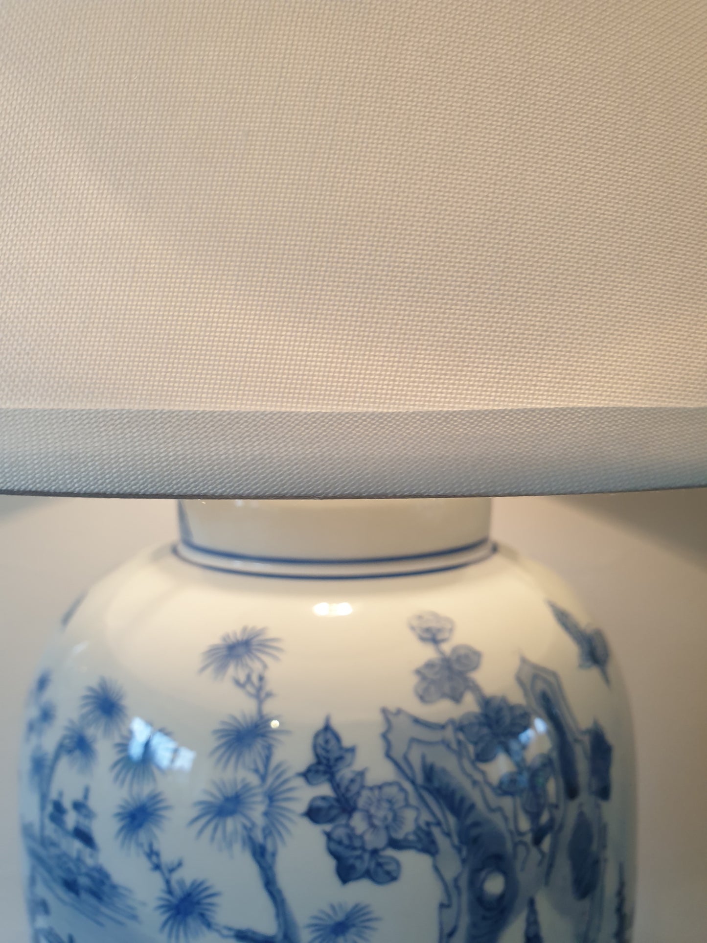 Pair of Chinese Table Lamps With Shades -  Willow Landscape Pattern - 61cm