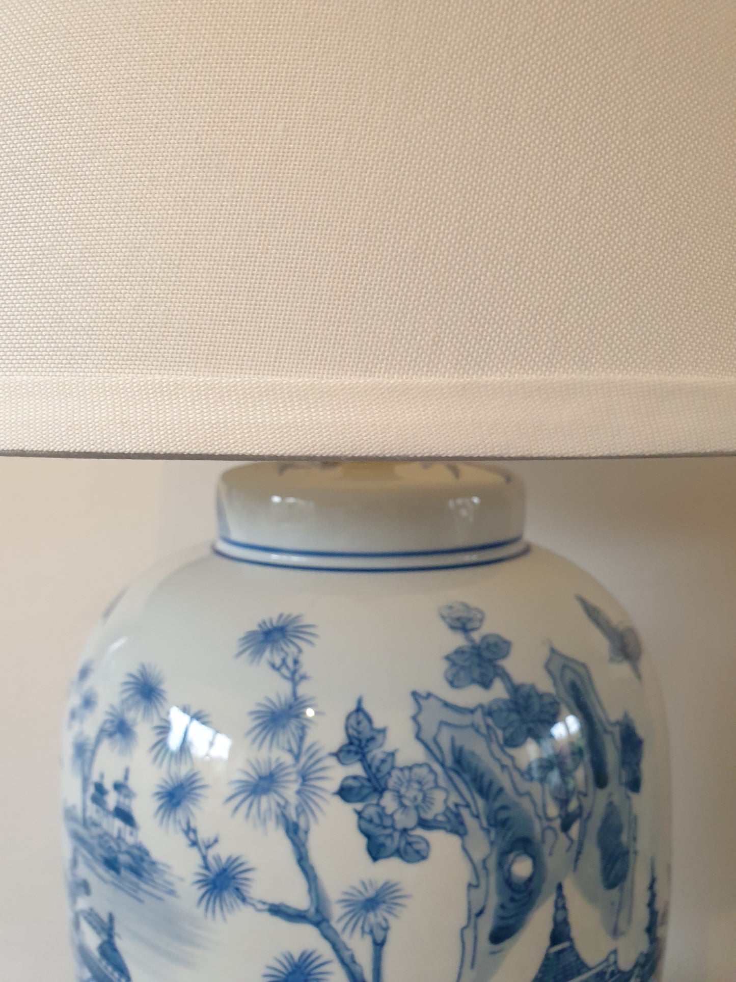 Pair of Chinese Table Lamps With Shades -  Willow Landscape Pattern - 61cm