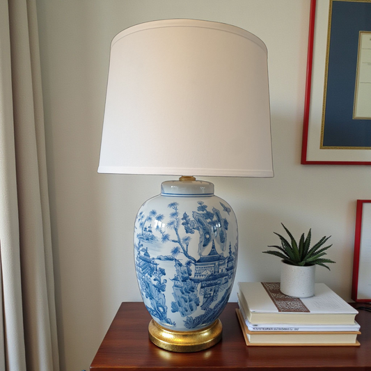 Chinese Table Lamp With Shade -  Willow Landscape Pattern - 61cm