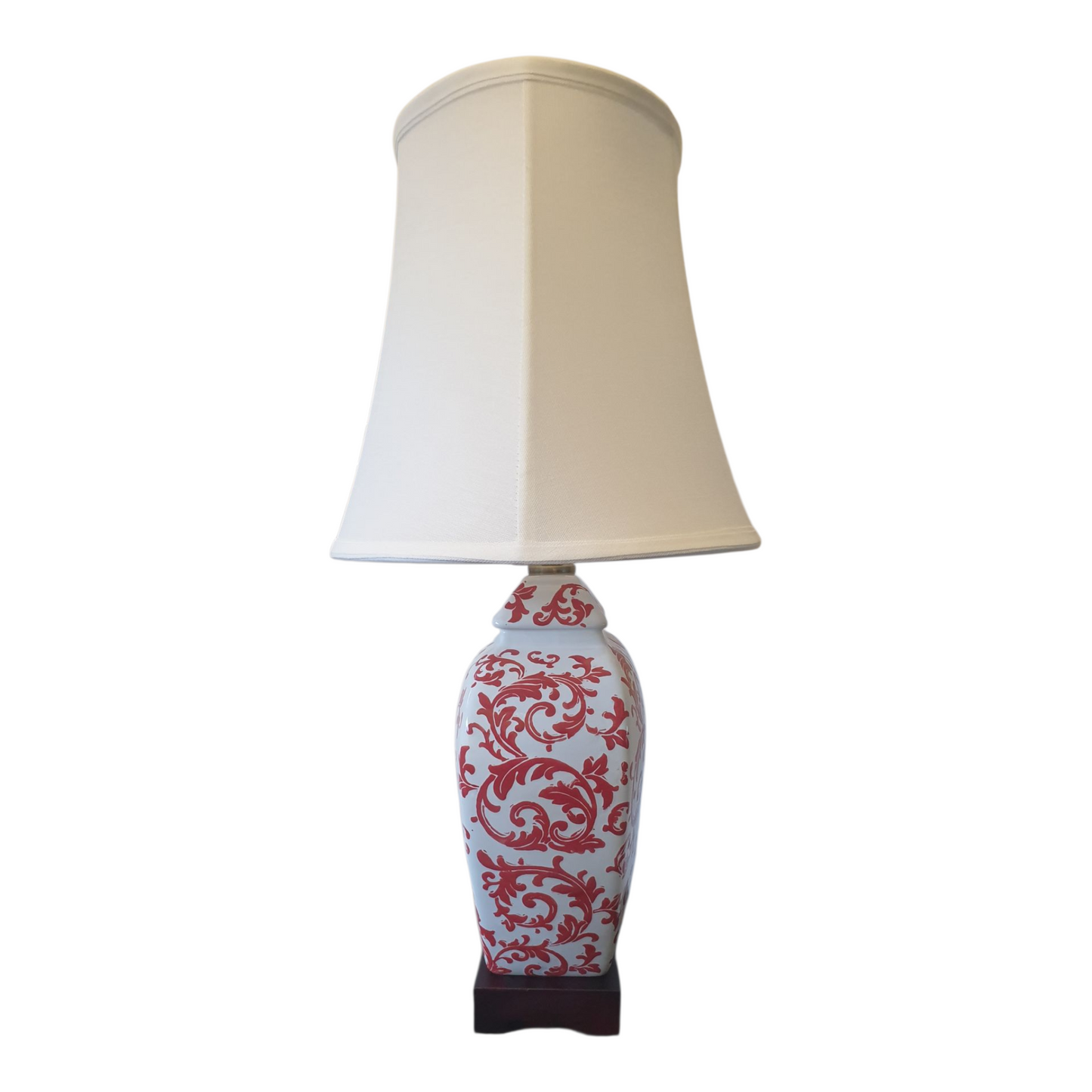 Chinese Table Lamp with Shade - Red Phoenix Feather Pattern