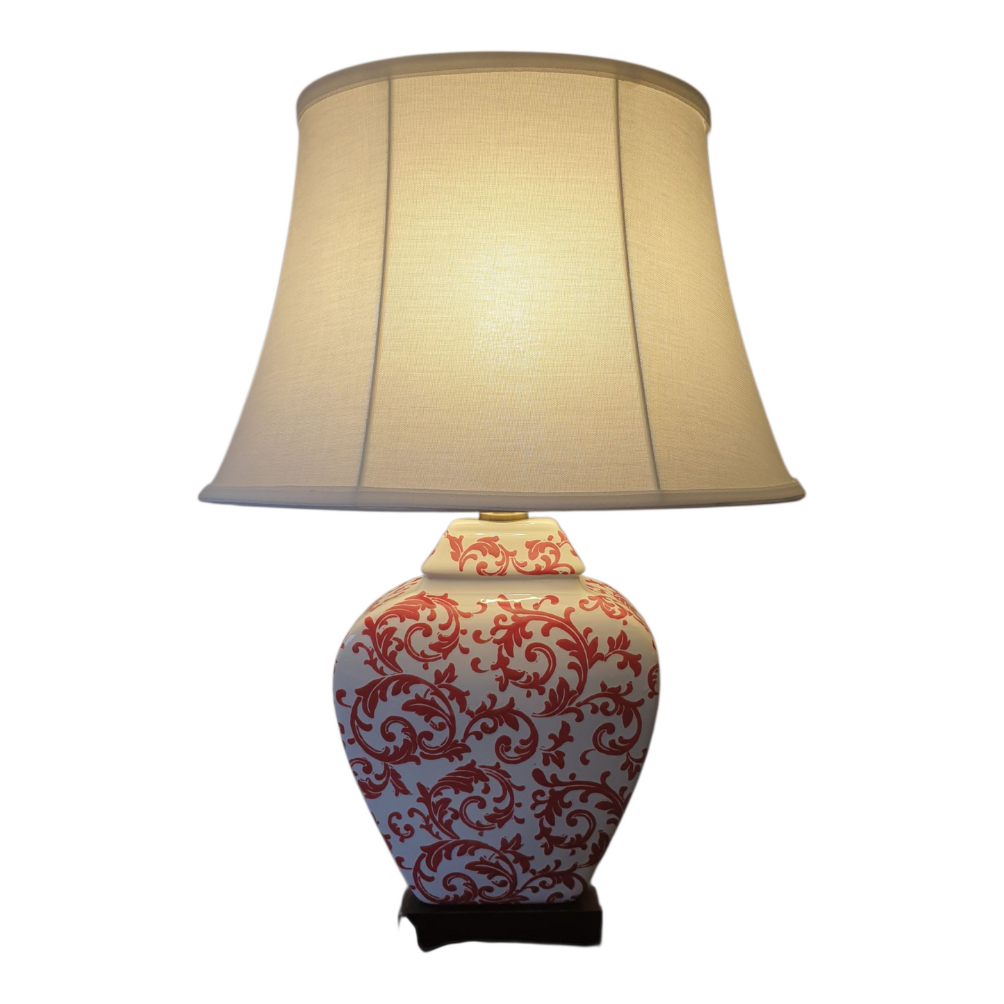 Chinese Table Lamp with Shade - Red Phoenix Feather Pattern