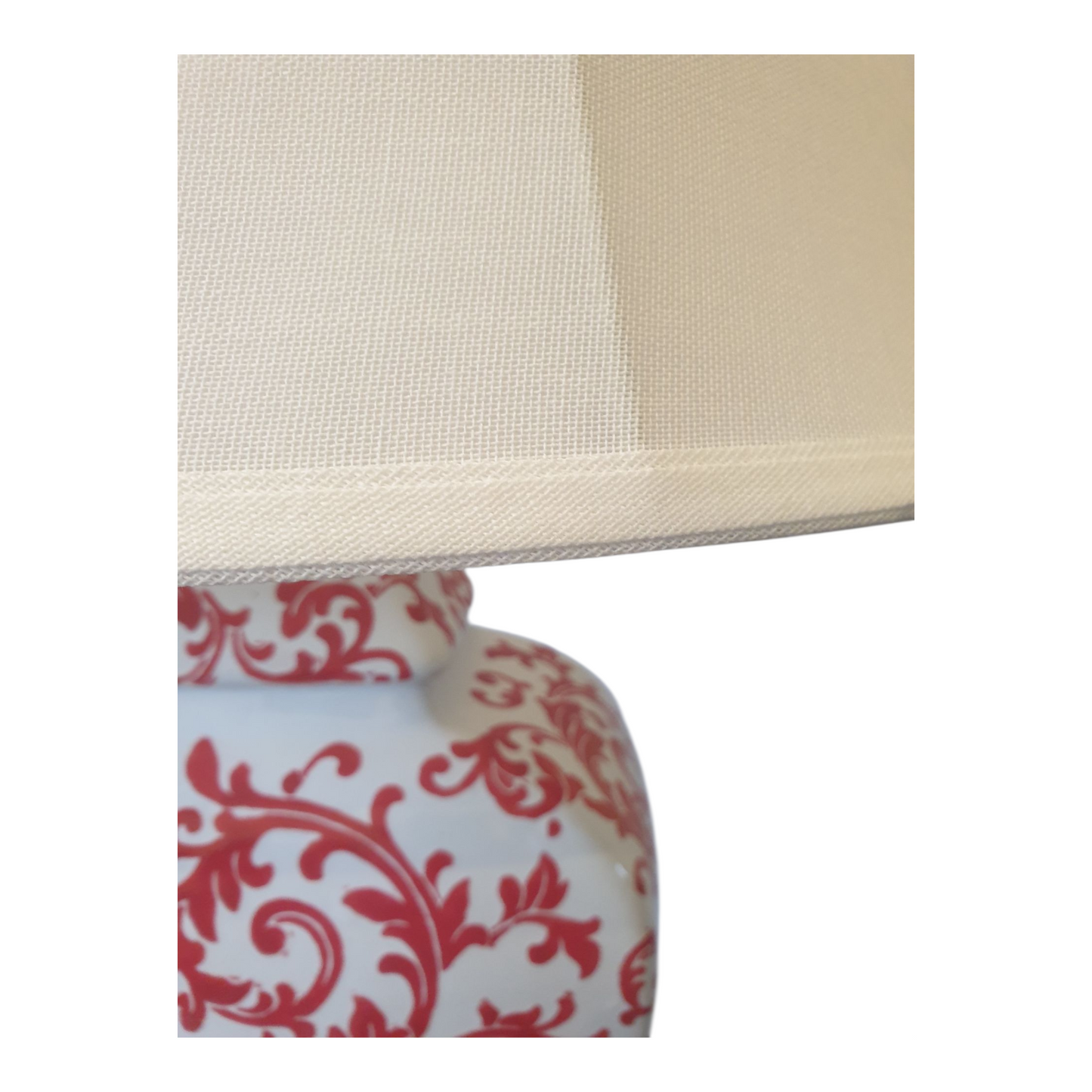 Chinese Table Lamp with Shade - Red Phoenix Feather Pattern