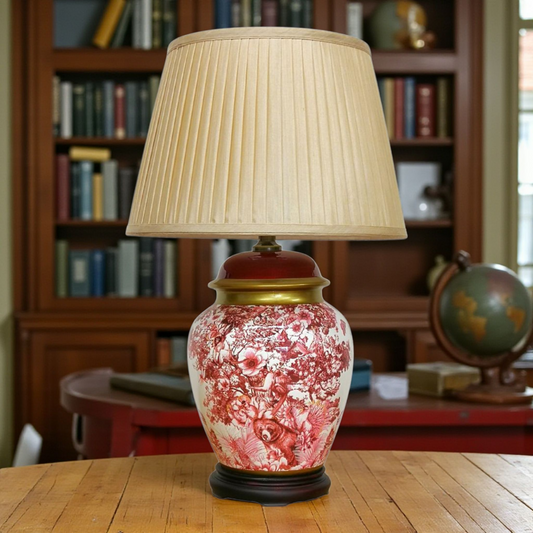 Chinese Table Lamp with Shade - Red - Exotic Wildlife Pattern - 56cm