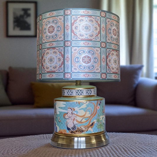 Chinese Vase Table Lamp with Shade - Dunhuang Apsara Pattern - 57cm