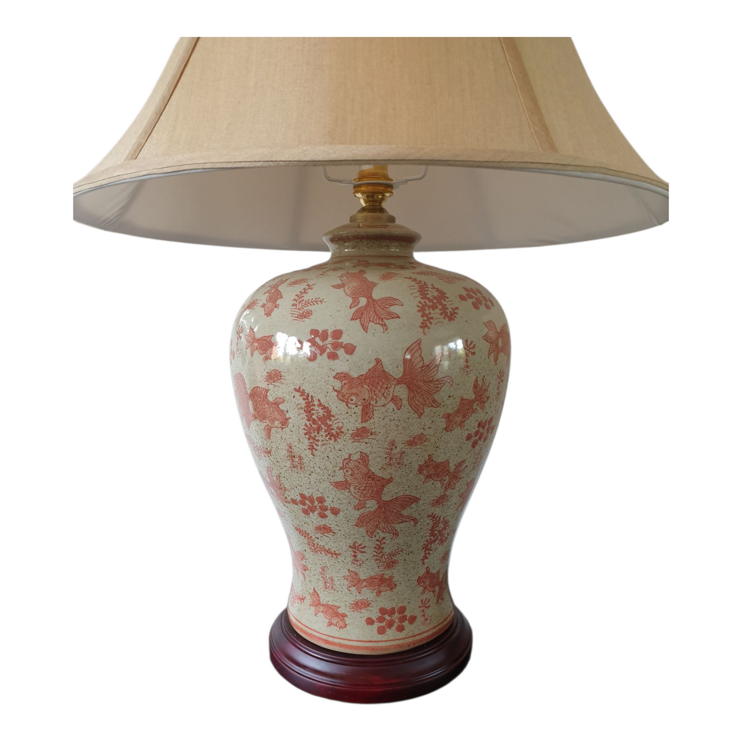 Pair of Chinese Vase Shaped Table Lamps with Shades - Goldfish Pattern - 66cm